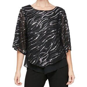Alex Evenings Black Sequined Blouse .  Size  S